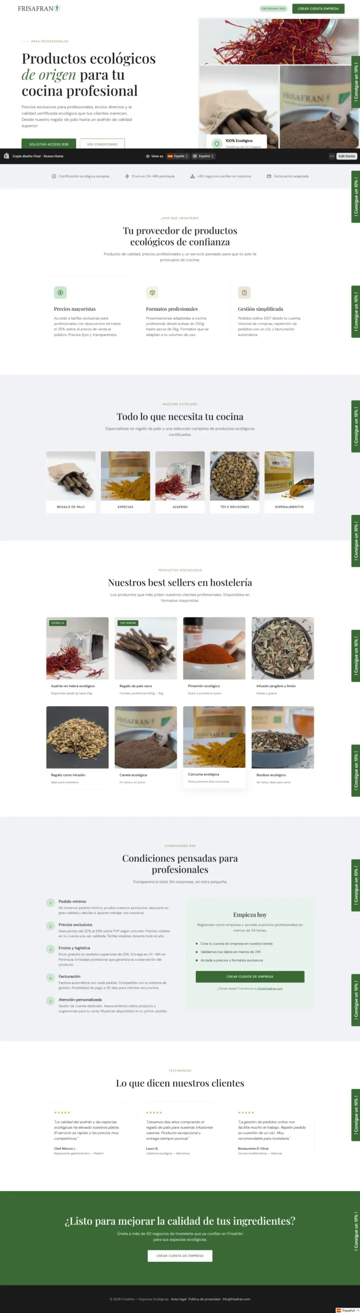 Landing page Frisafran Shopify detalle